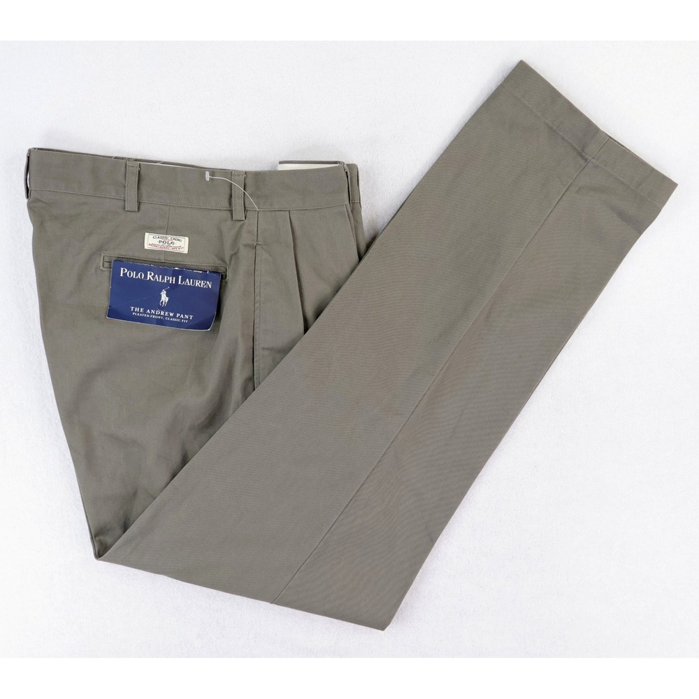 Polo Ralph Lauren Andrew Pant Men 33x33 Gray Pleated Chino Vintage NEW Deadstock